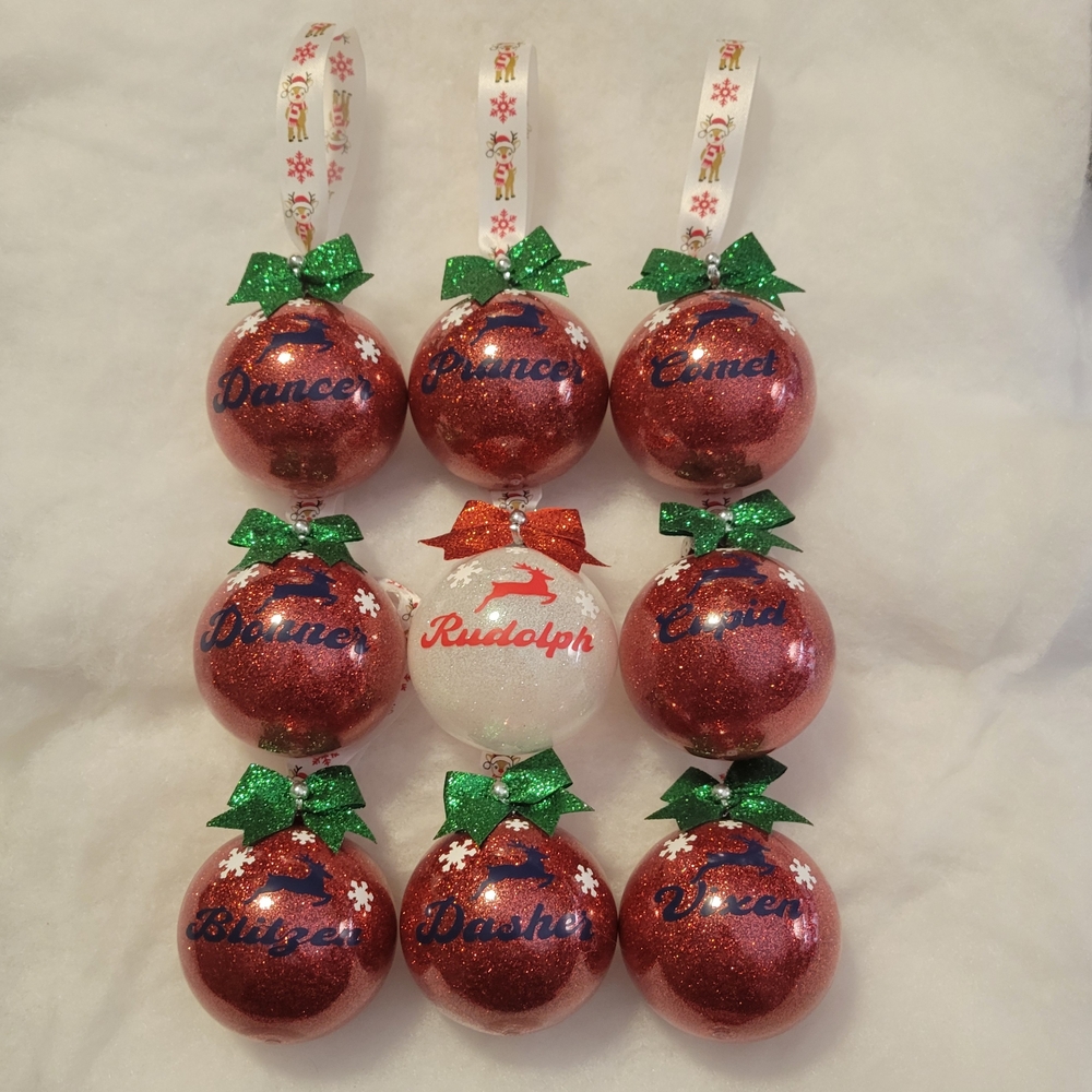 Red & White Christmas Ornaments Set Of 9